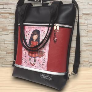 Tulipános Gorjuss 4in1 univerzális hátizsák oldaltáska fekete-bordó