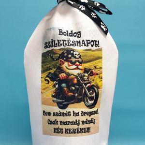 Üveg köpeny boros és pezsgős üvegre Motoros születésnapos