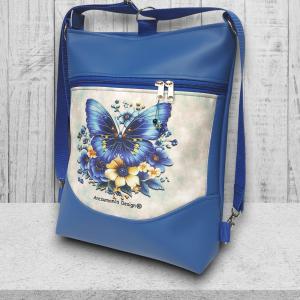 Varázslatos pillangó kék alapon mosolyvonalas 3in1 textilbőr hátizsák oldaltáska