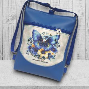 Varázslatos pillangó kék alapon mosolyvonalas 3in1 textilbőr hátizsák oldaltáska