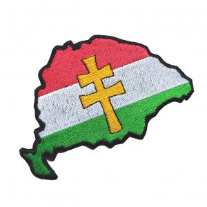 Vasalható varrható hímzett felvarró folt Nagy Magyarország kettőskereszttel 12x7,5cm