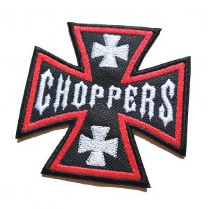 Vasalható varrható hímzett Motoros felvarró Choppers vaskereszt fekete-fehér-piros 9x9cm