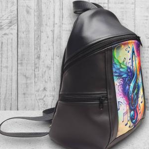 Violinkulcs szárnyakkal - MAXIM BackPack L hátizsák textilbőr pántokkal 36x30x16