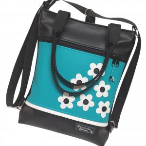 Virágeső fekete türkiz alapon 4in1 textilbőr hátizsák univerzális táska