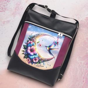 Virágzó hold Mosolyvonalas 3in1 textilbőr hátizsák oldaltáska Fekete alapon