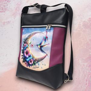 Virágzó hold Mosolyvonalas 3in1 textilbőr hátizsák oldaltáska Fekete alapon