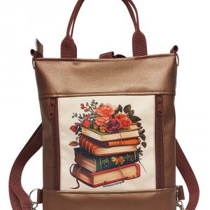 Virágzó könyvek 4in1 textilbőr-cordura hátizsák univerzális táska bronzbarna