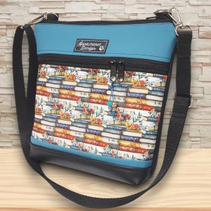 Virágzó könyvek Bella crossbody oldaltáska  28x24 fekete kék