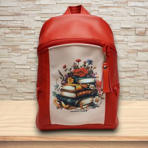 Virágzó könyvek Piros MAXIM BackPack L hátizsák textilbőr pántokkal 36x30x16