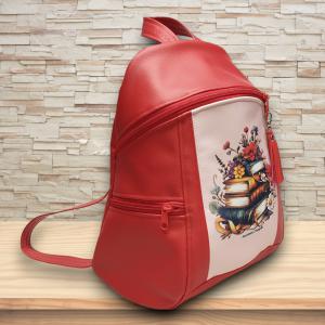 Virágzó könyvek Piros MAXIM BackPack L hátizsák textilbőr pántokkal 36x30x16