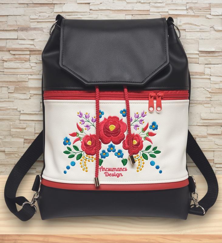 Fedélrészes zsinóros 3in1 hátizsák univerzális táska - Hímzett Hungarian Folkart08