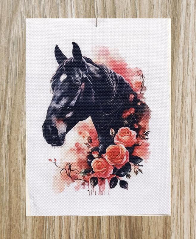 Fekete ló rózsákkal textilpanel választható méretben