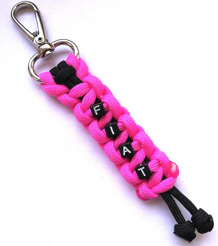 FIAT feliratos paracord  slusszkulcsdísz kulcstartó karabinerrel Fekete-pink