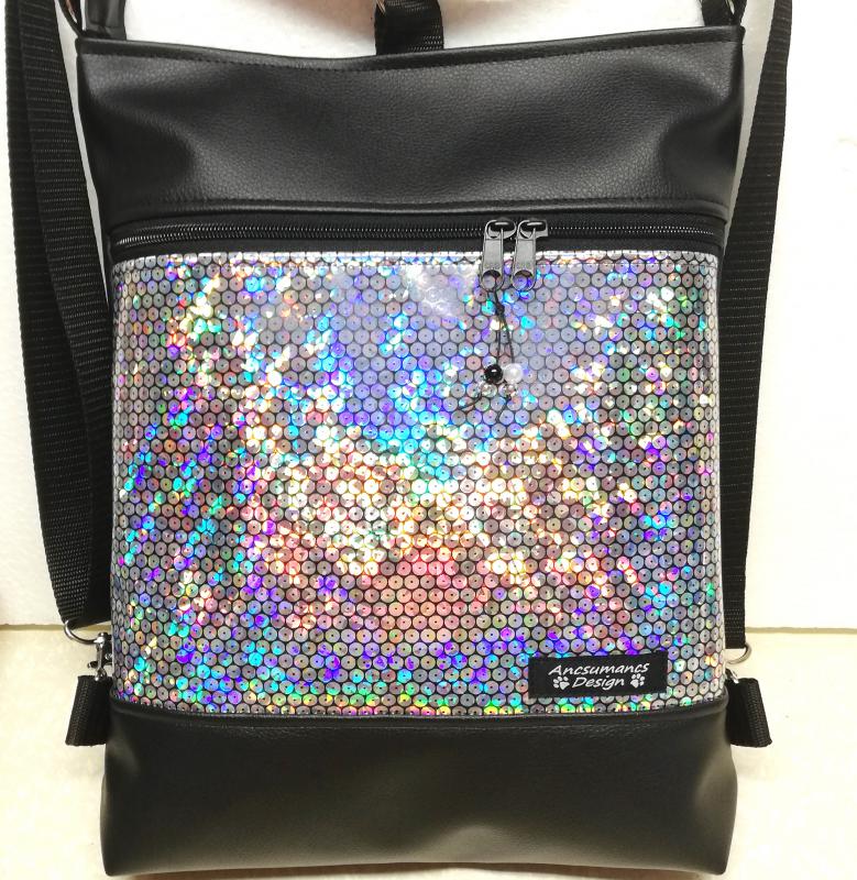 Flitter hologramos 3in1 hátizsák univerzális táska-fekete