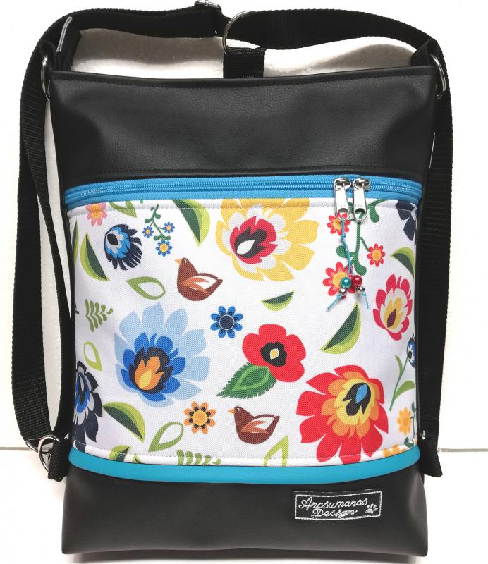 Folk virágok kis türkizzel 3in1 női hátizsák univerzális táska