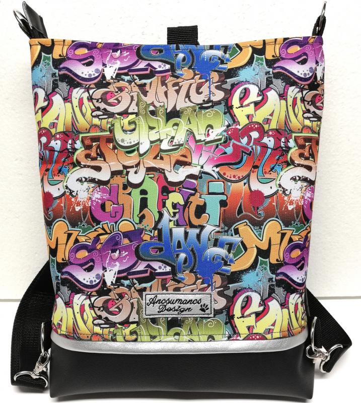 Graffiti - hátulzsebes 3in1 textilbőr hátizsák univerzális táska