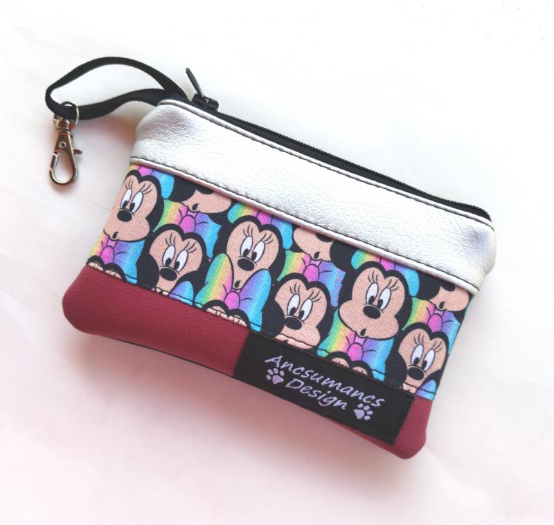 Happiness Textilbőr kulcscsomótartó, aprótartó, kártyatartó Minnie magenta-ezüst