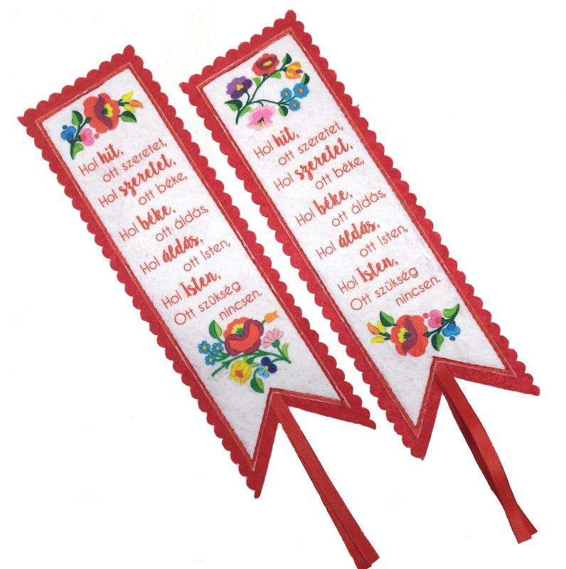 Házi áldás kalocsai virágokkal - kézműves filc könyvjelző