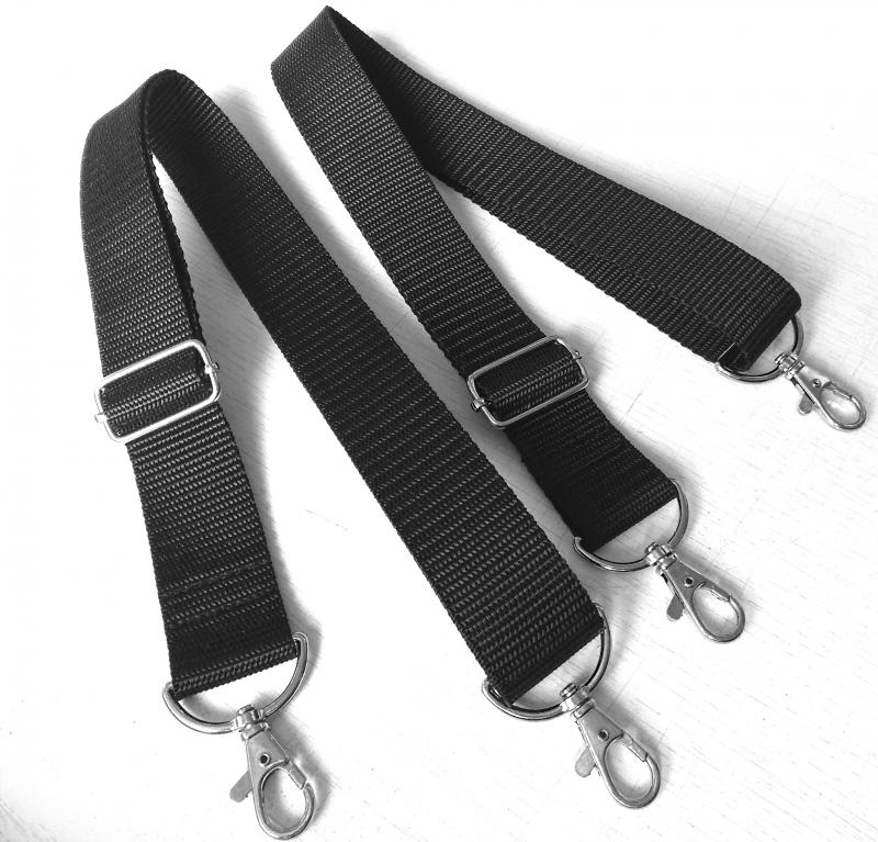 Heveder táskafül szett hátizsákhoz-állítható méretű fekete karabineres 3cm (m393)