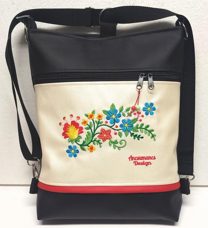 Hímzett 3in1 hátizsák univerzális táska fekete pezsgő Hungarian Folkart19