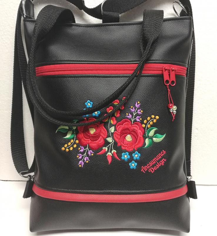 Hímzett 4in1 hátizsák univerzális táska fekete Hungarian Folkart07