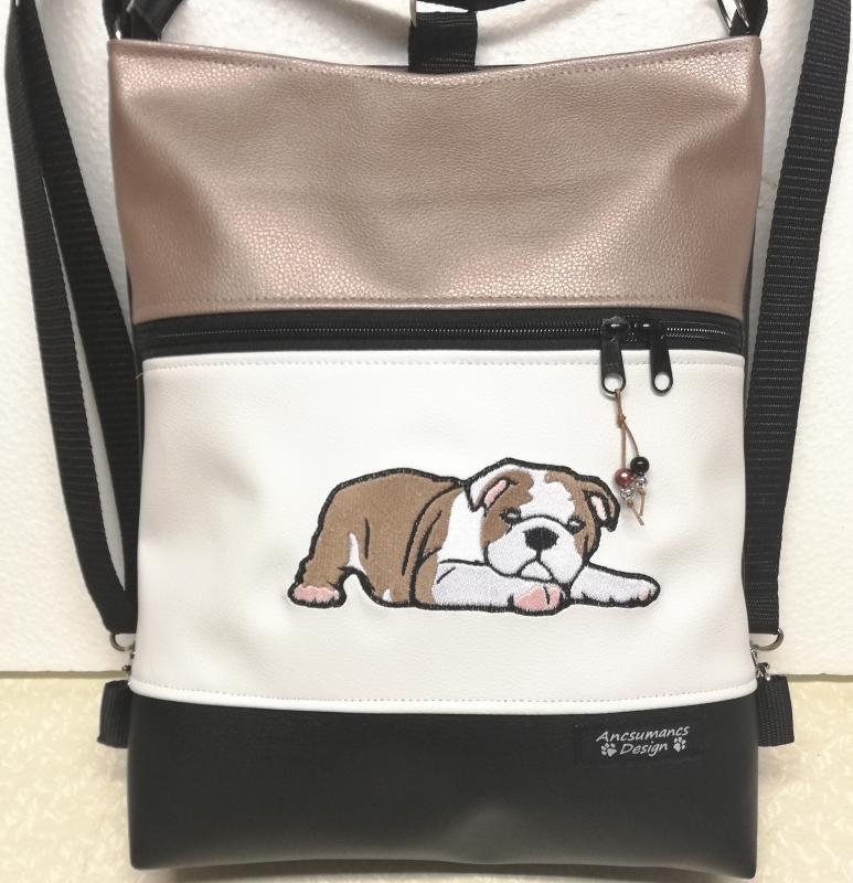 Hímzett angol bulldog kutyusos 3in1 hátizsák univerzális táska