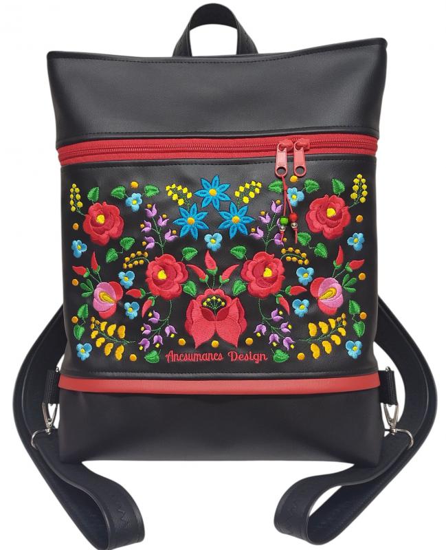 Hímzett bőrpántos pakolós hátizsák - Hungarian Extra (001) 36x30x8cm