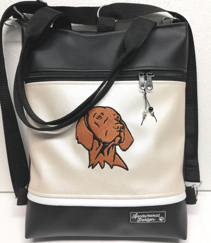 Hímzett magyar vizsla kutyás 4in1 hátizsák univerzális táska fekete-gyöngyházpezsgő