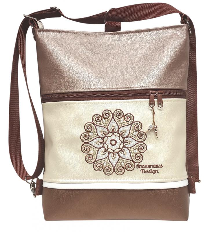 Hímzett mandalás 3in1 hátizsák univerzális táska Bronz pezsgő púder (mandala002)