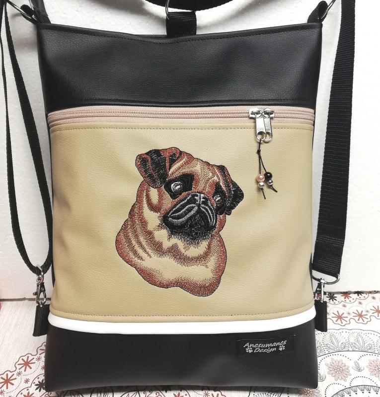 Hímzett mopsz kutyusos 3in1 hátizsák univerzális táska