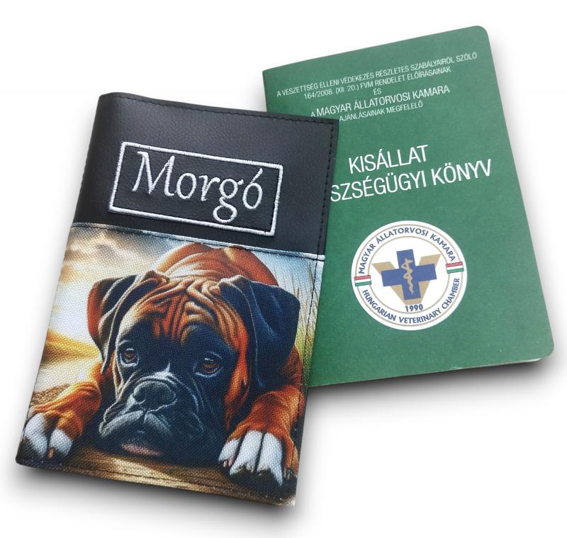 Hímzett neves kisállat egészségügyi könyv borító - Boxer