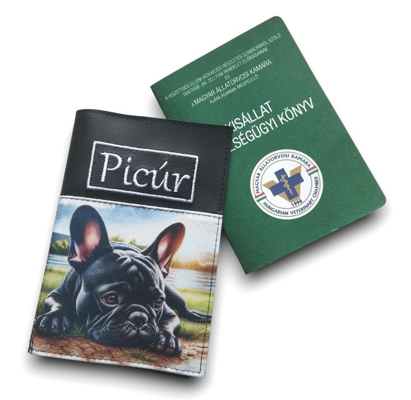 Hímzett neves kisállat egészségügyi könyv borító - Francia Bulldog