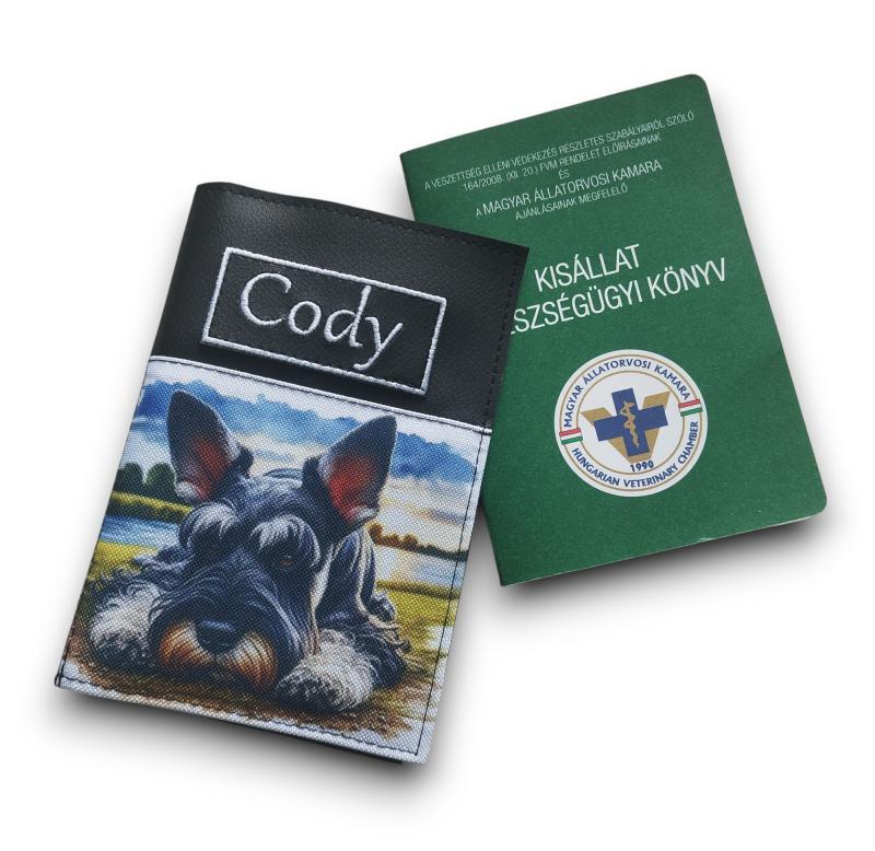 Hímzett neves kisállat egészségügyi könyv borító - Schnauzer