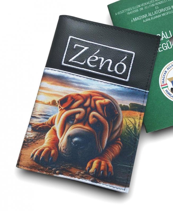 Hímzett neves kisállat egészségügyi könyv borító - Shar Pei