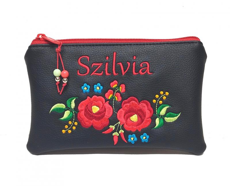 Hímzett névreszóló neves népi motívumos pénztárca Hungarian Folkart07 kalocsai virágos