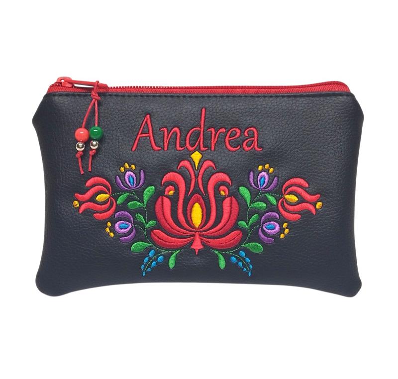 Hímzett névreszóló neves népi motívumos pénztárca neszi Hungarian Folkart28 Matyó