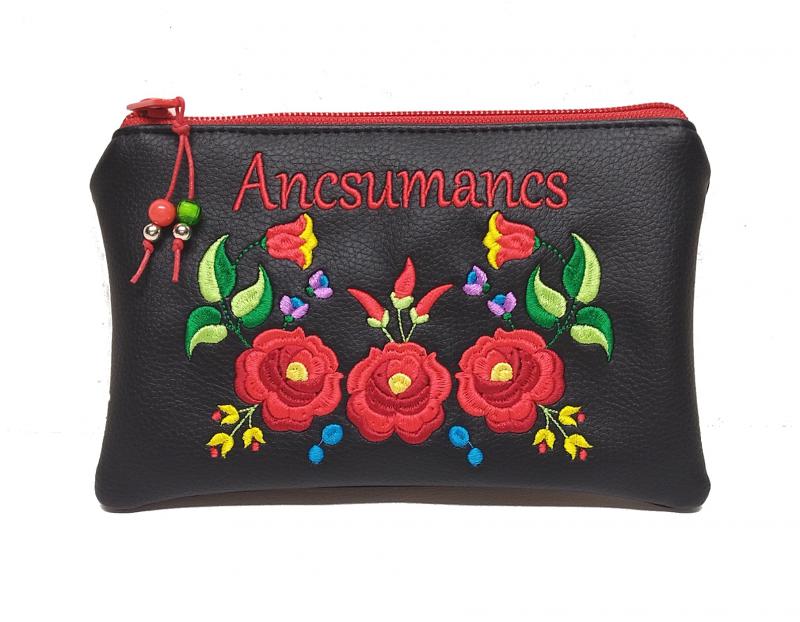 Hímzett névreszóló neves népi motívumos pénztárca neszi Hungarian Folkart30 Kalocsai virágok