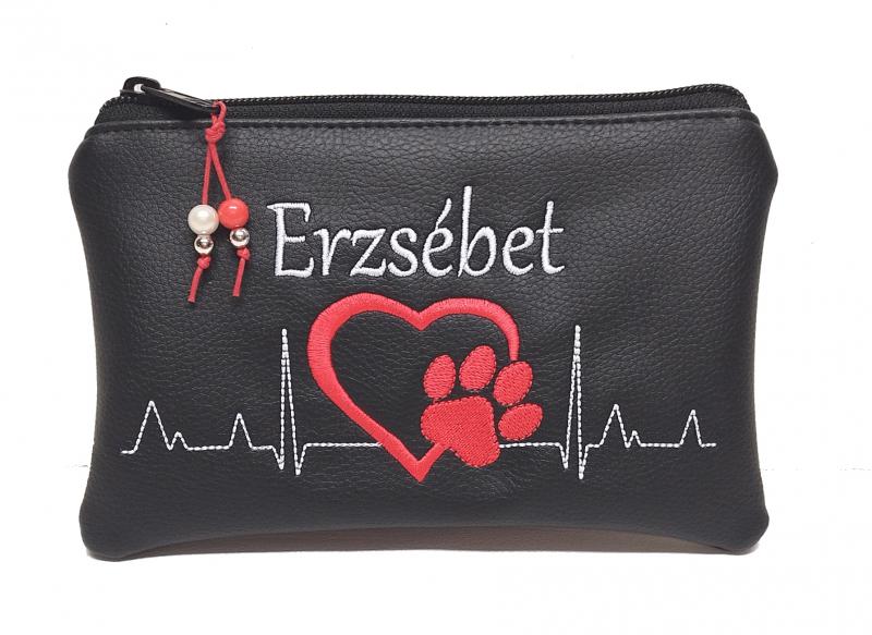 Hímzett névreszóló neves pénztárca Szívdobogás EKG