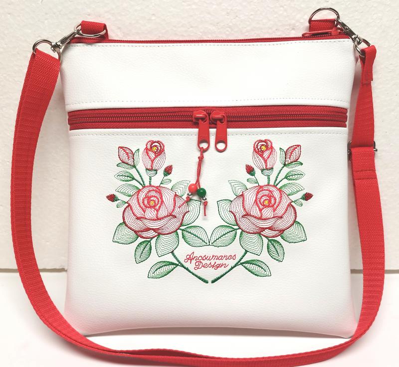 Hímzett textilbőr táska övtáska 25x25 FantasyFlowers006 fehér