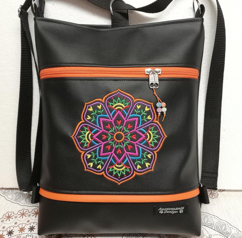 Hímzett tulipán mandalás 3in1 hátizsák univerzális táska narancs