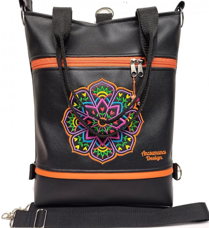 Hímzett tulipán mandalás 4in1 hátizsák univerzális táska narancs