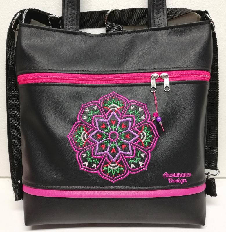 Hímzett tulipán mandalás 4in1 nagy csini univerzális táska hátizsák pink domináns