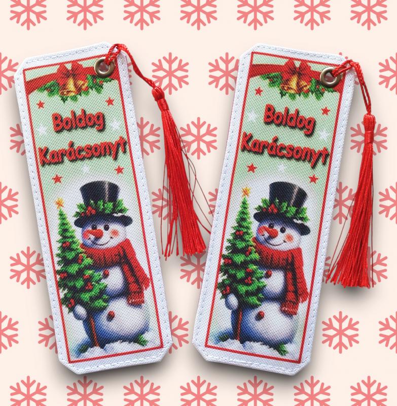 Karácsonyi designer cordura-bőr könyvjelző - Hóember Boldog Karácsonyt