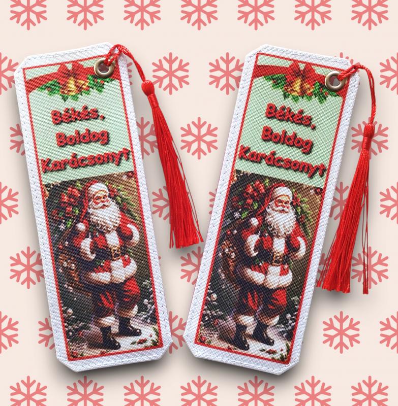 Karácsonyi designer cordura-bőr könyvjelző - Mikulás Békés Boldog Karácsonyt