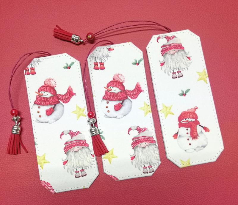 Karácsonyi manós hóemberes bojtfityegős könyvjelző