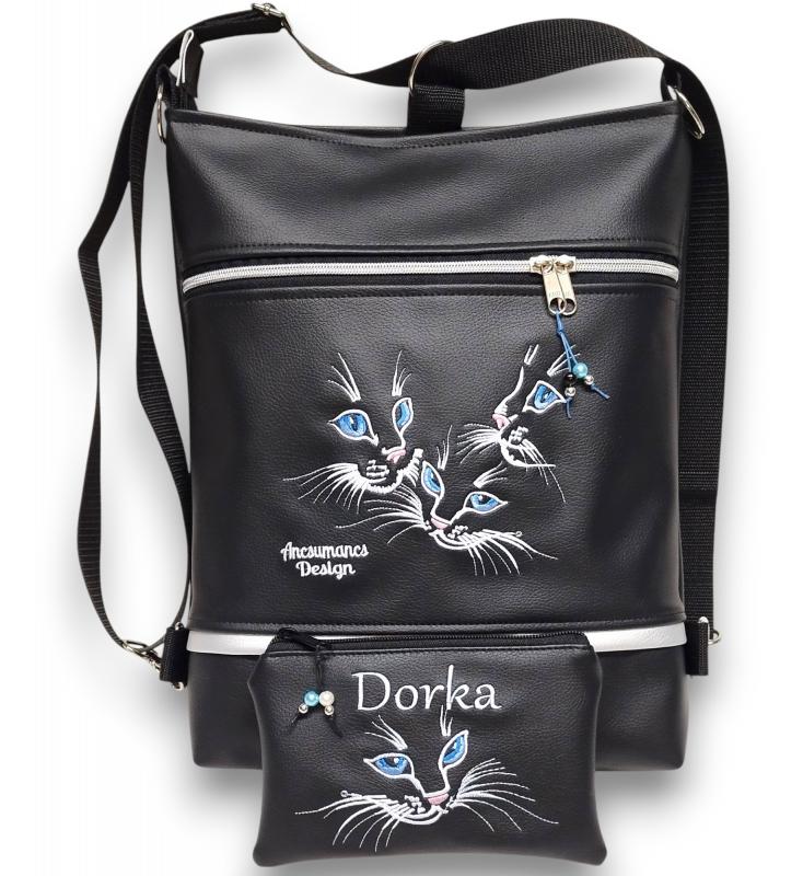 Kékszemű cicák 3in1 női hátizsák oldaltáska neves pénztárcával