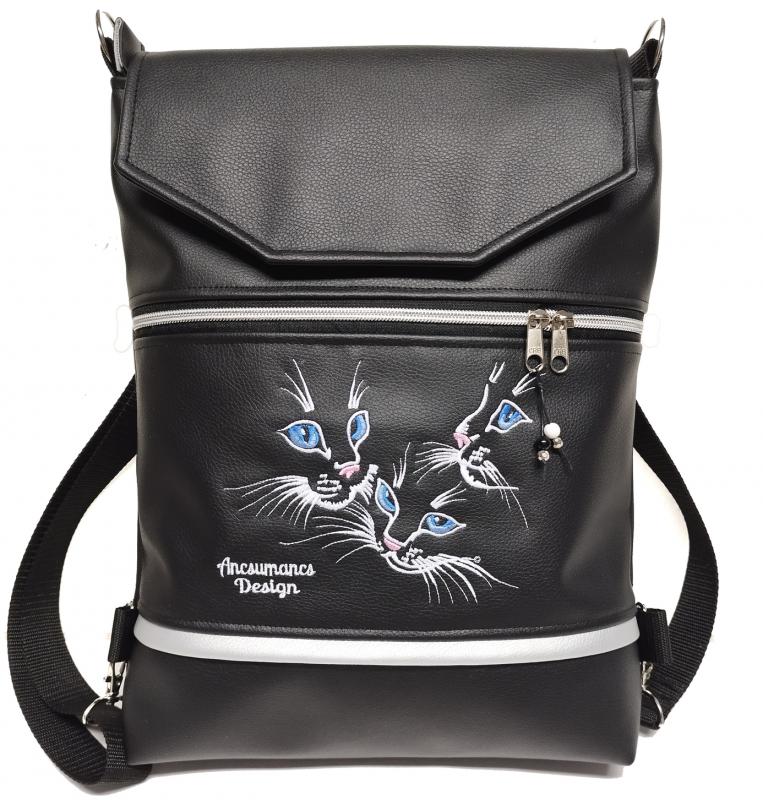 Kékszemű cicák hímzett fedélrészes 3in1 hátizsák univerzális táska