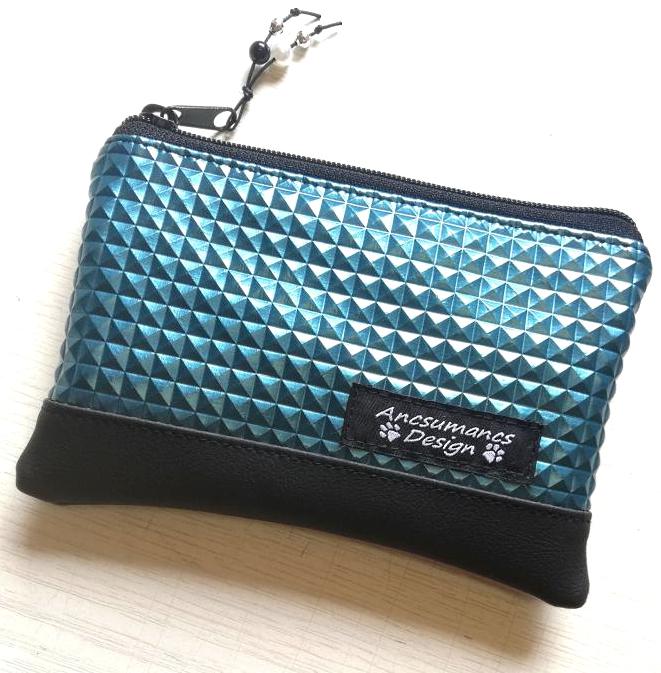 Kétrekeszes textilbőr pénztárca neszeszer 3d türkíz-fekete