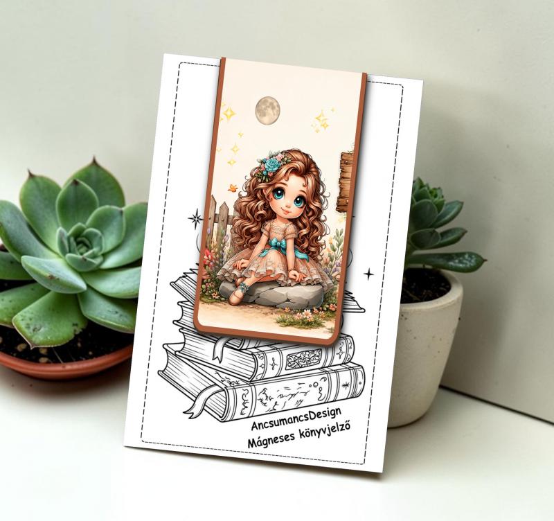 Kézműves mágneses könyvjelző 9,5x5cm - Fantasy Girl 01