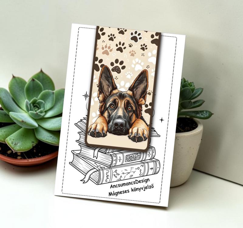 Kézműves mágneses könyvjelző 9,5x5cm - Németjuhász kutya